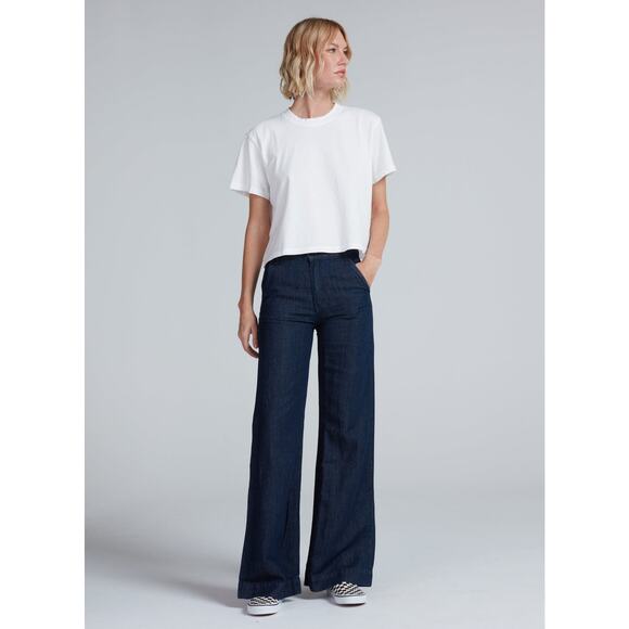 AskK NY Denim - AskK NY Women's Trouser Straight Leg Jeans Linen Indigo Dark Blue Size 28 NWOT